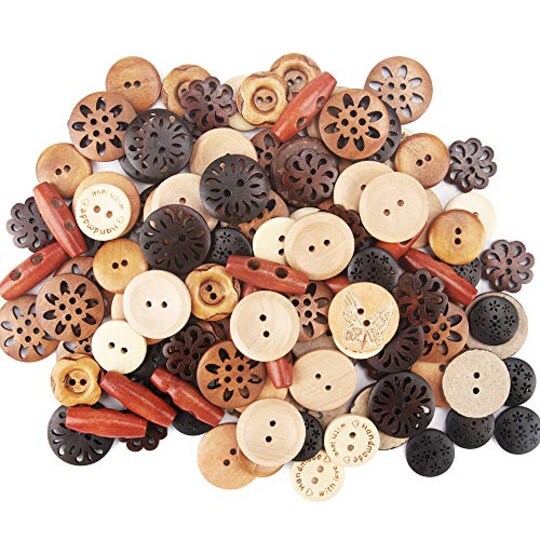 120 Pieces Assorted Wooden Buttons, Wooden Handmade Buttons, Wooden Sewing Buttons Art DIY Craft Supplies with Box